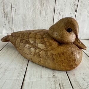 Rustic Faux Wood Resin 10" Duck Decoy Figurine Speckled Brown Waterfowl Decor